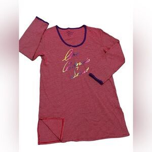Victoria’s Secret Women’s Nightgown Long Sleeve Red Pink Striped Size Medium